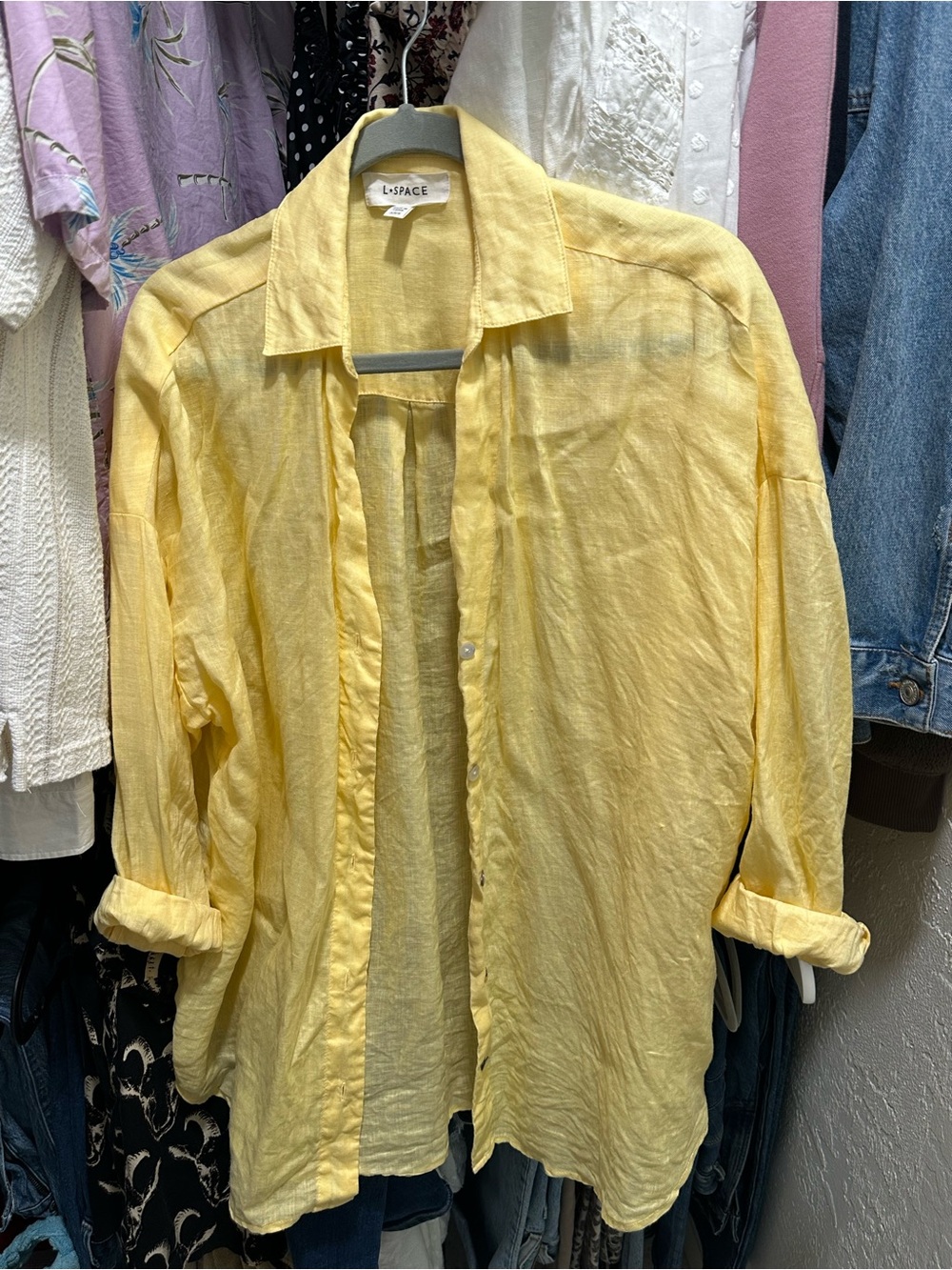 L*Space women’s Yellow Linen Button-Up Shirt